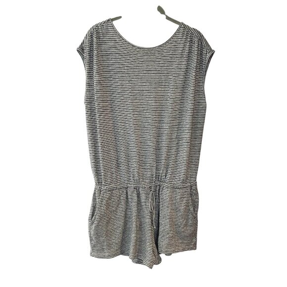 Prana Womens‎ Retrieve Romper Sz M Navy Blue Stripe Hemp Cotton Blend Sleeveless - Picture 1 of 6
